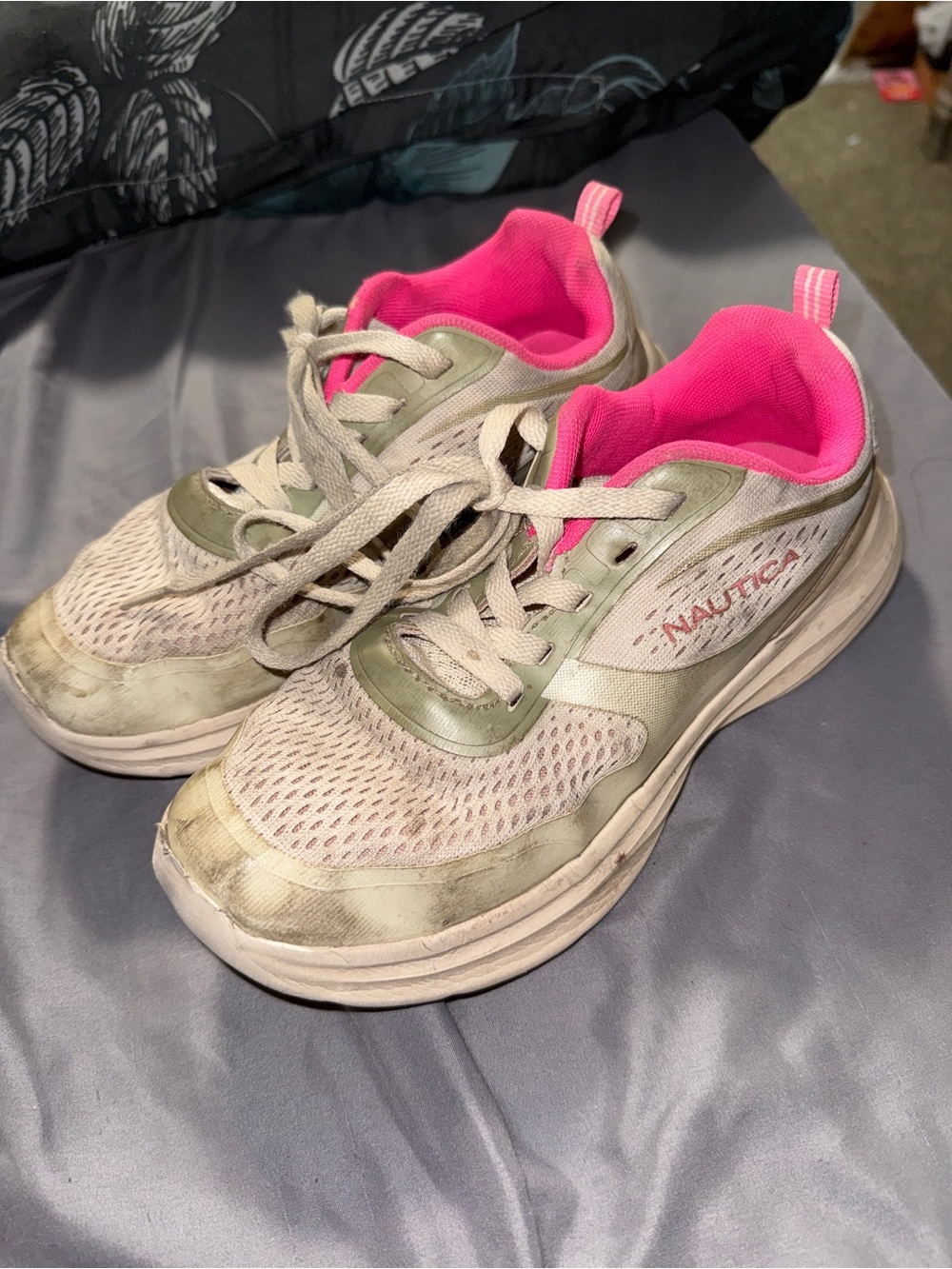 Nautica Women's Hot Pink Athletic Sneakers with Light Gray Trim